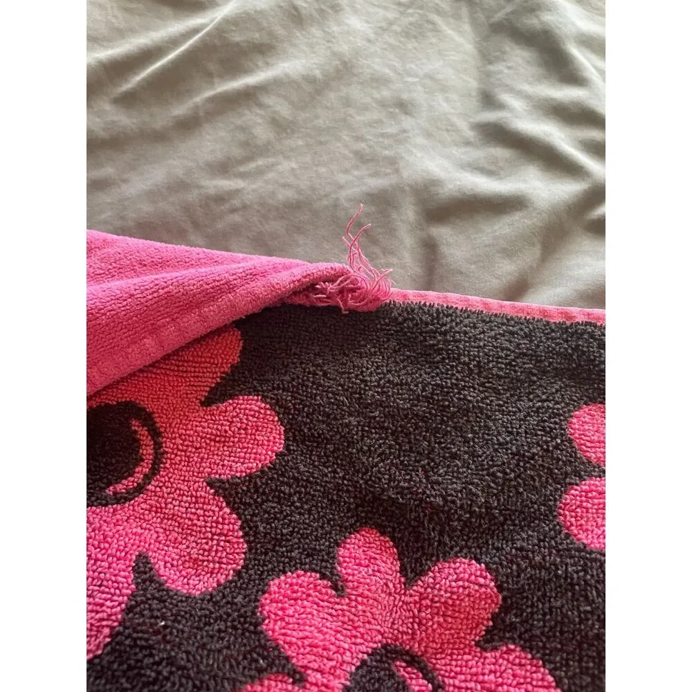 Disney Minnie Mouse Pink/Black Hooded Towel with Ears, Bow & Floral Print